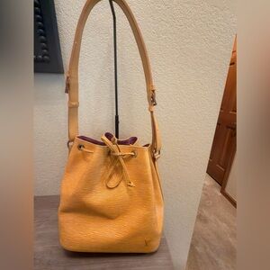 Louis Vuitton Noé Petit Epi Leather Bucket Bag Cipango Gold Yellow Purple